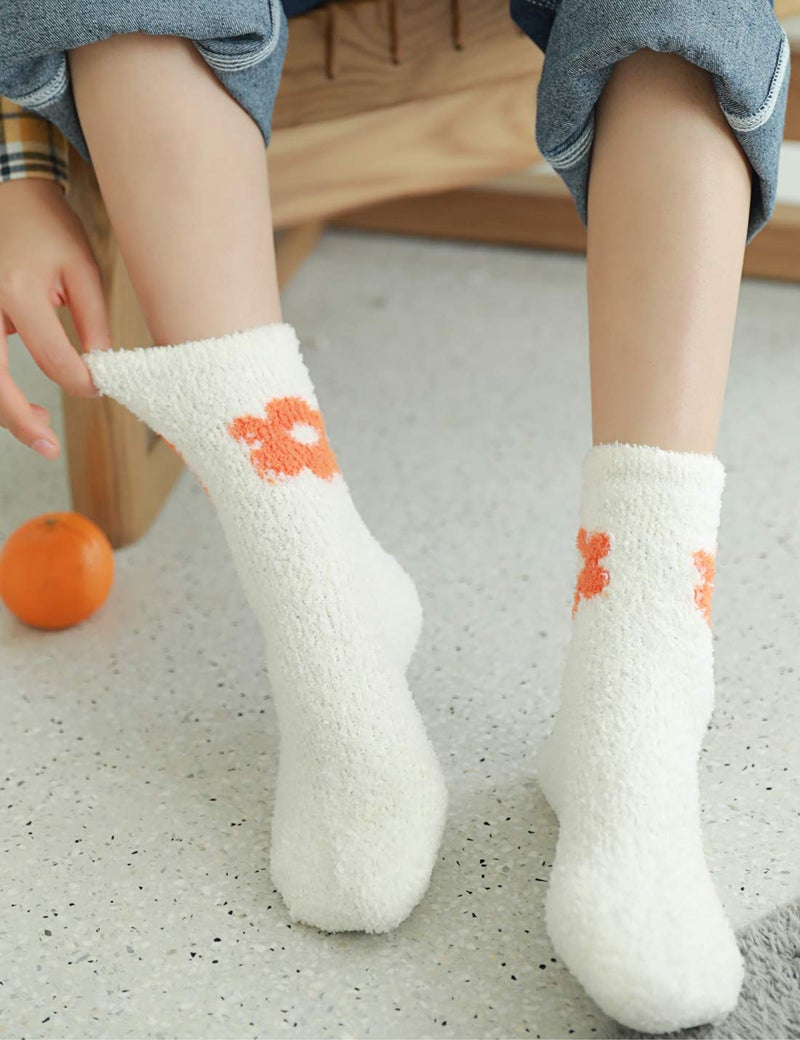 TOCONFFON Women's Cozy Fluffy Fuzzy Socks Plush Home Sleep Slipper Socks - Warm Cozy Gifts Ideas for Women 5,6,7,8 Pairs(7 Flowers) - Image 5